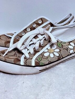 Coach Floral Canvas Sneakers Brown & White US 8.5